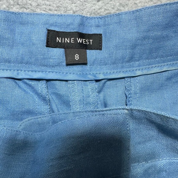 Nine West Linen Wide Leg Pants Blue Size 8 NWT High Rise Dress Trousers $89 MSRP - Picture 6 of 13